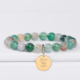 Green Blossom Agate Bracelet with Engravable Disc – Serene Growth