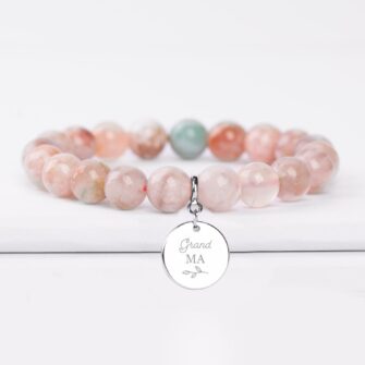 Cherry Blossom Agate Bracelet with Engravable Disc – Soothing Grace